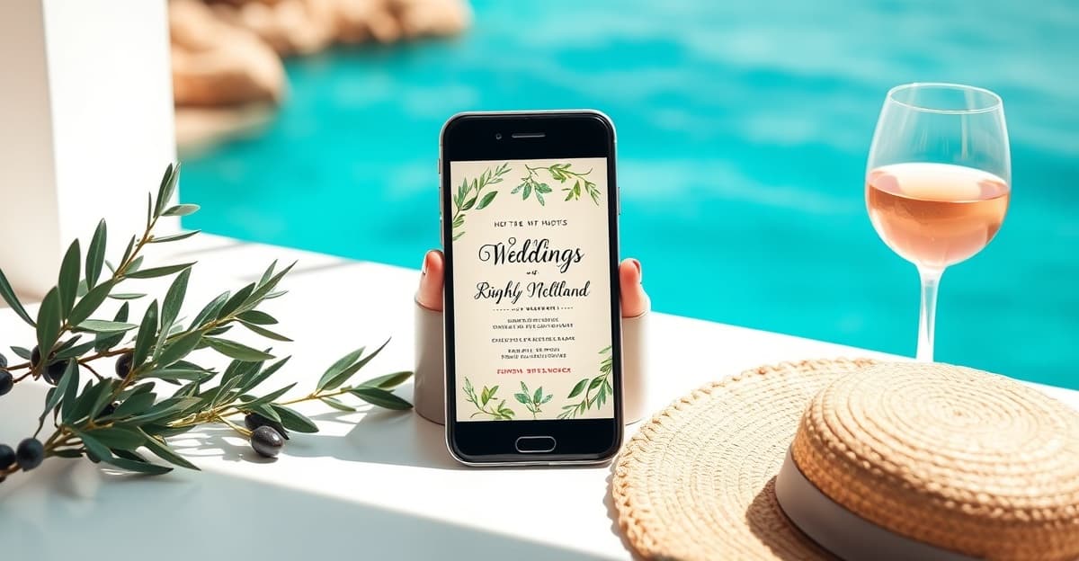 Destination wedding invitation with beach and travel details